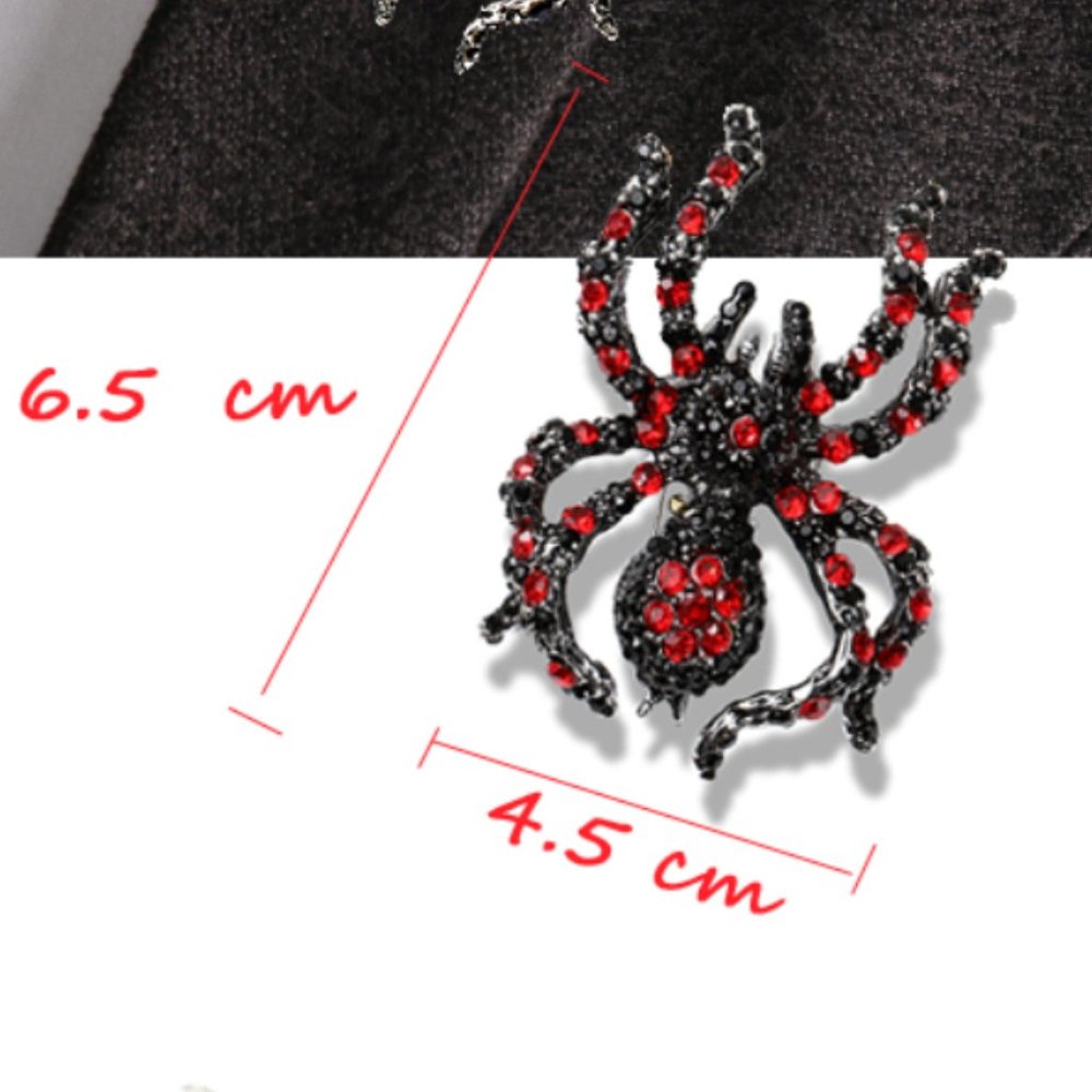 Large Black Red Spider Crystal Rhinestone Brooch - Picture 7 of 9